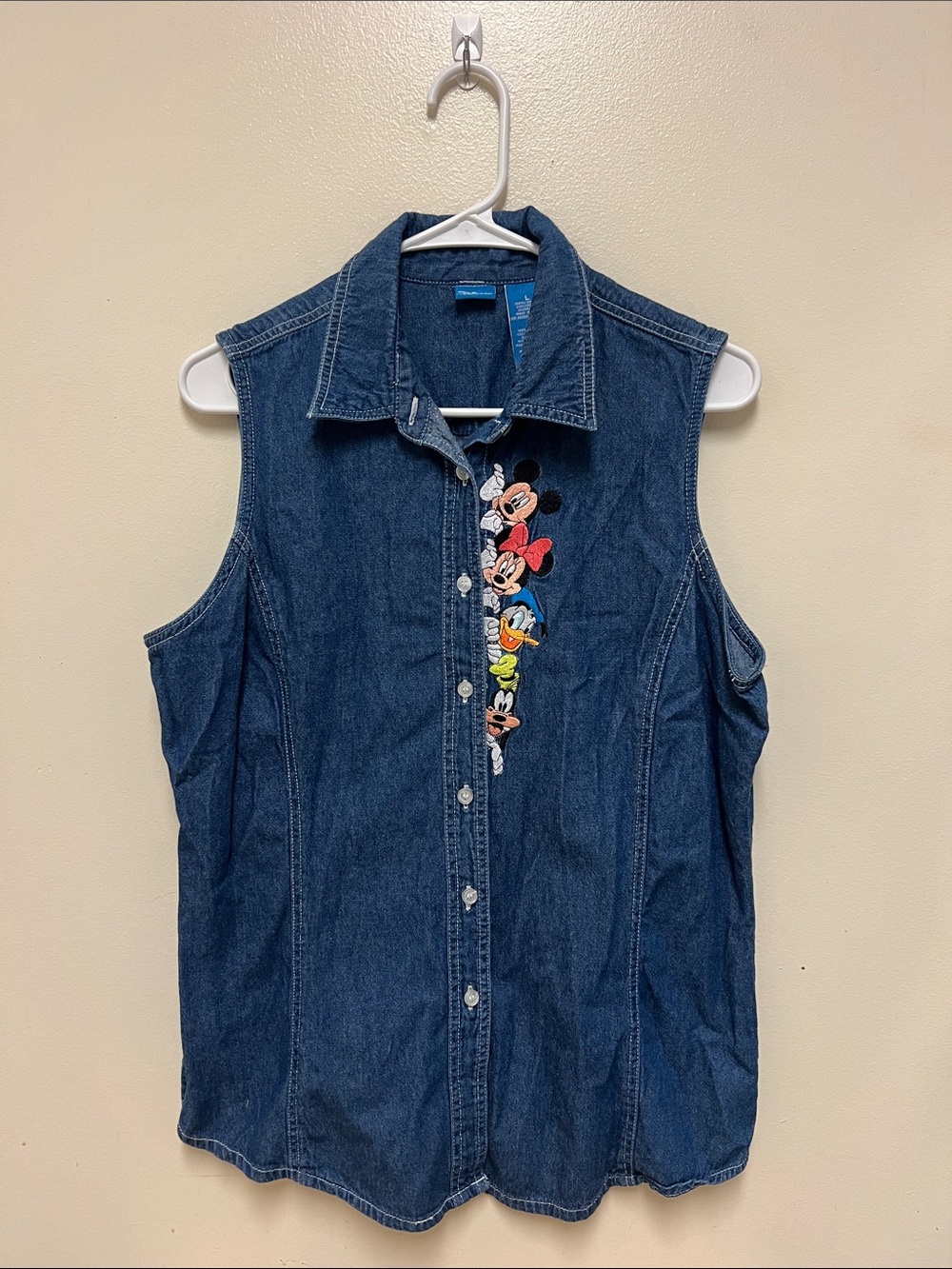 Disney Blue Denim Button-Up Shirt with Branded Neck Tag